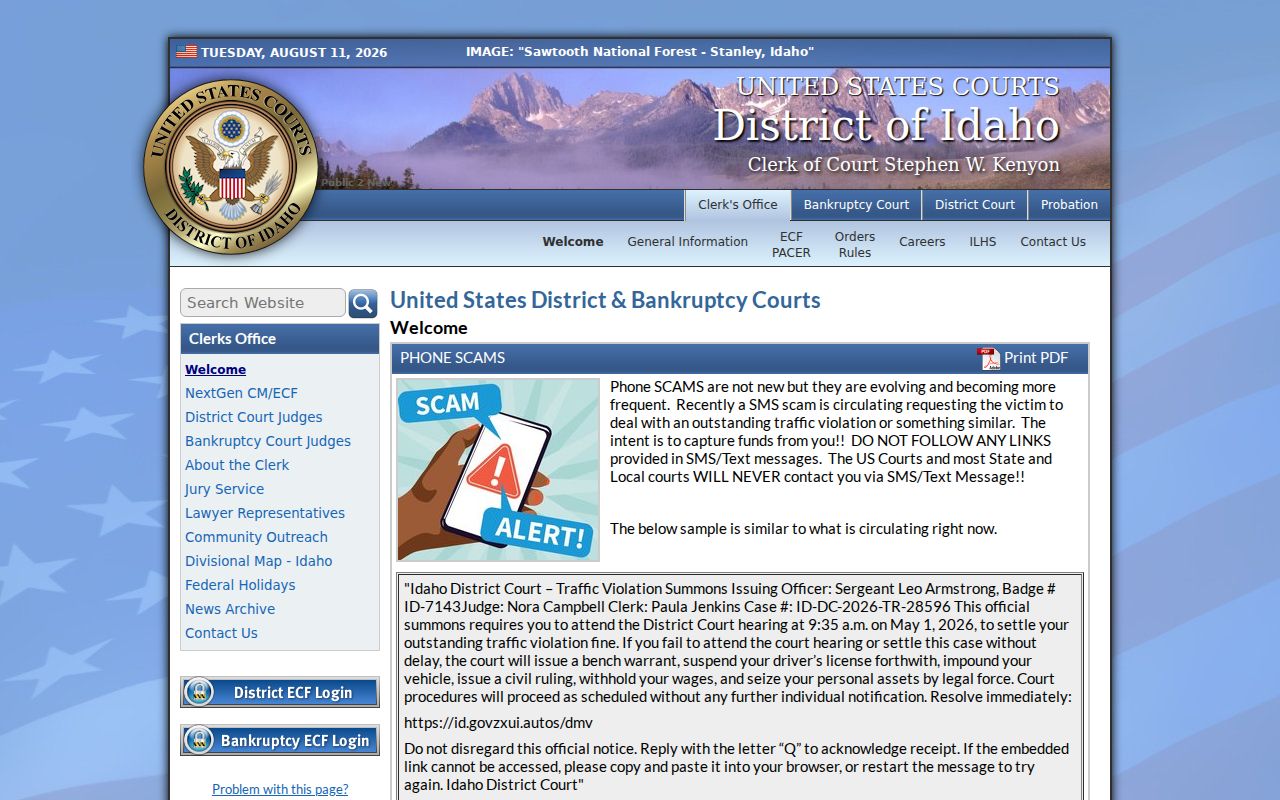Idaho court clerk comparison with federal district and bankruptcy courts