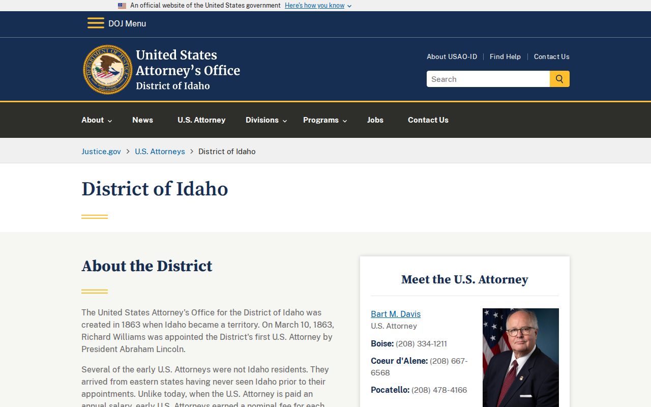 Idaho arrest records and federal charges from the U.S. Attorney District of Idaho