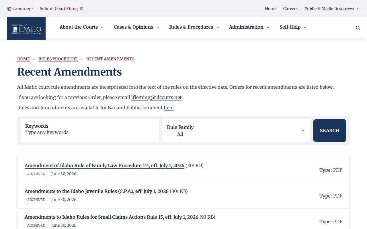 Idaho court records rule amendments and ICAR 32 access changes