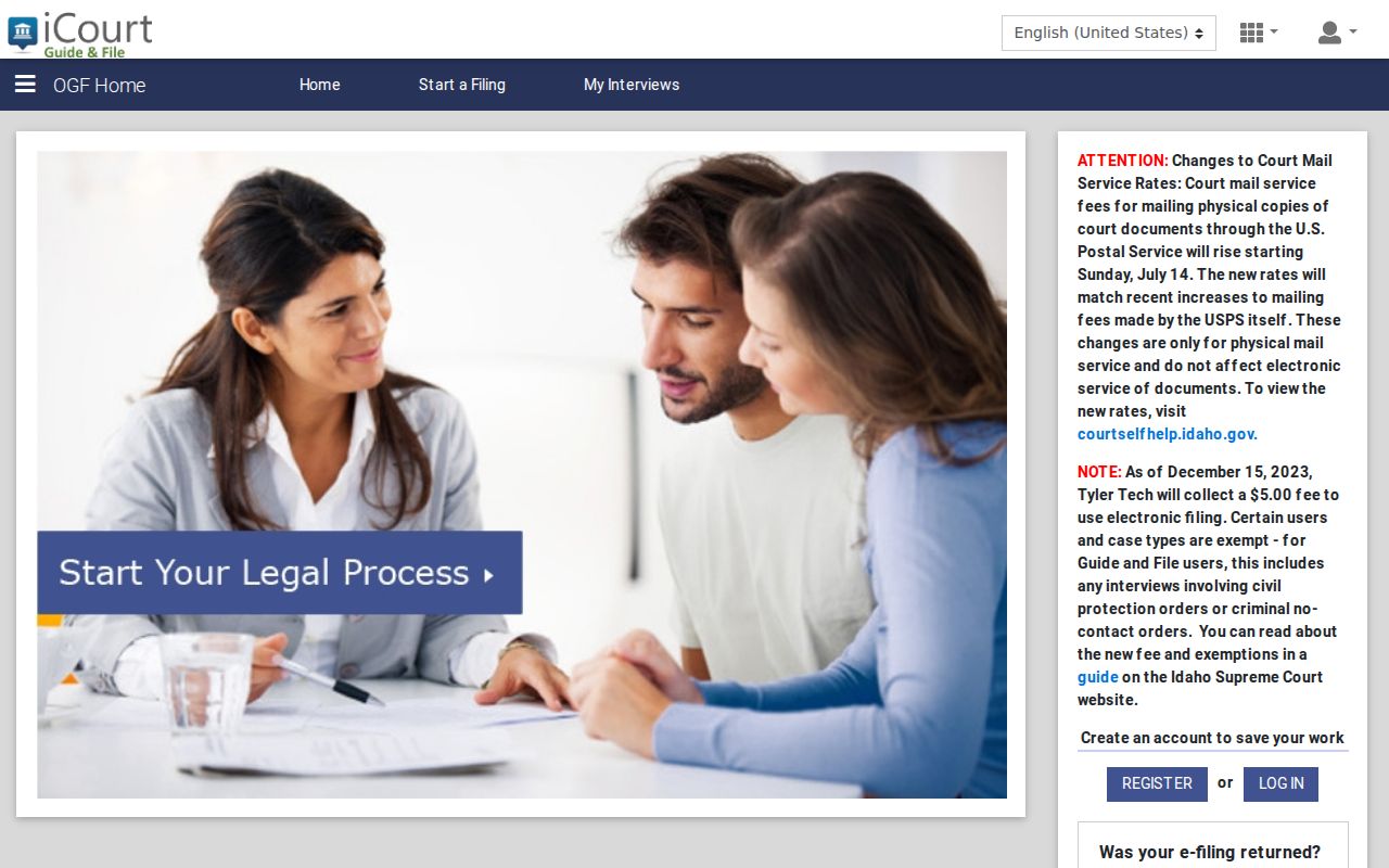 Idaho court records Guide and File service for self represented filings