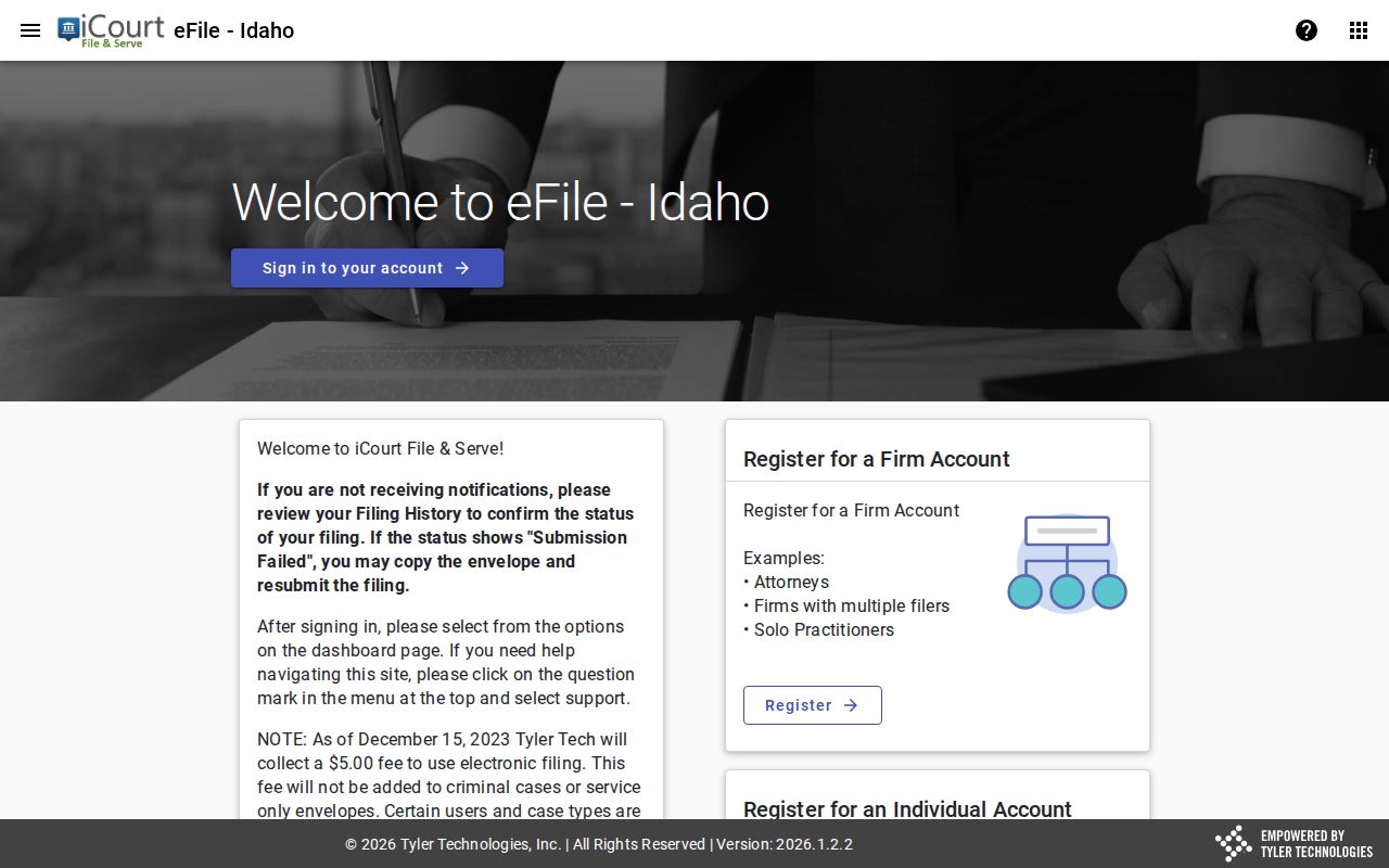 Idaho court records File and Serve electronic filing service