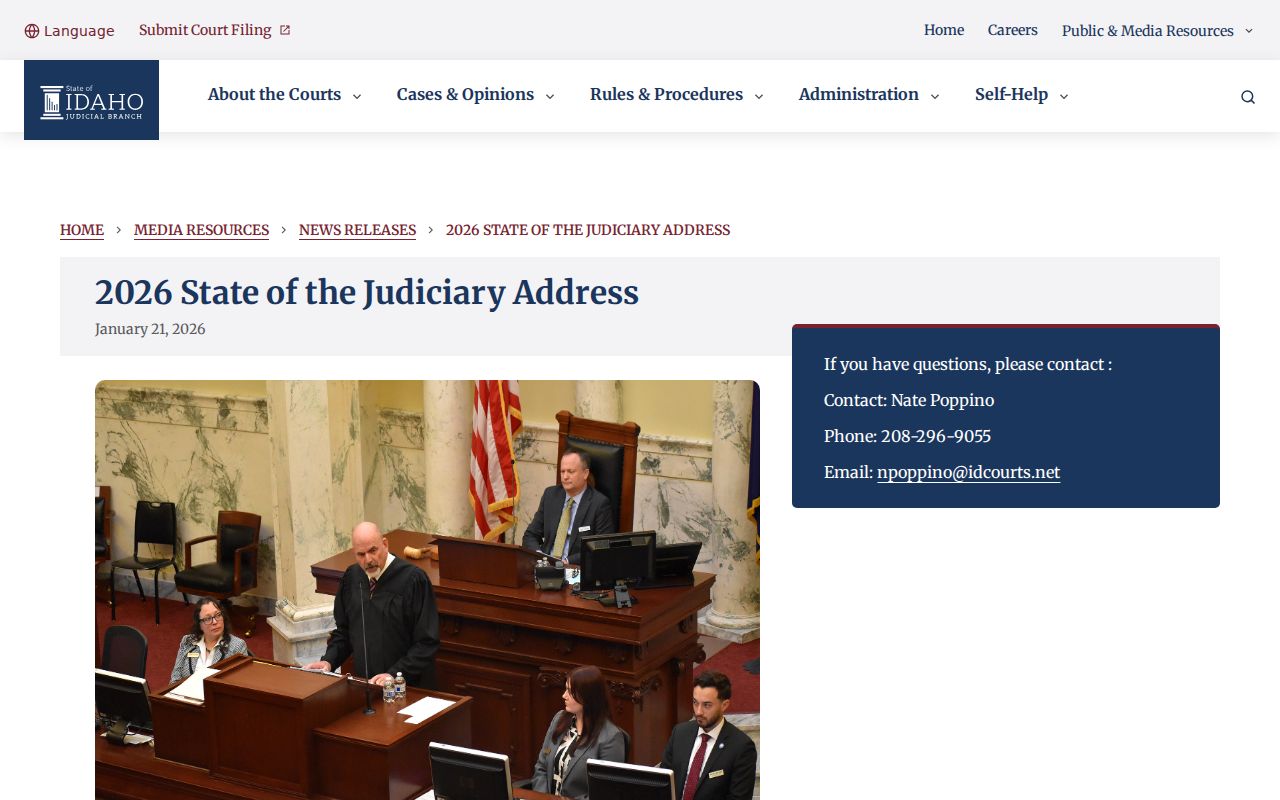 Idaho court system 2026 judiciary address