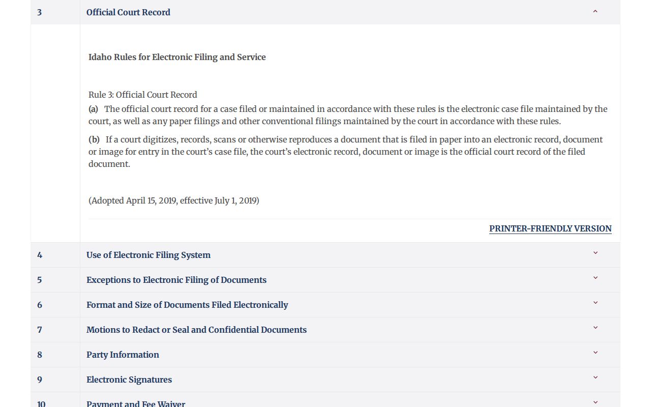 Idaho court system electronic filing rules