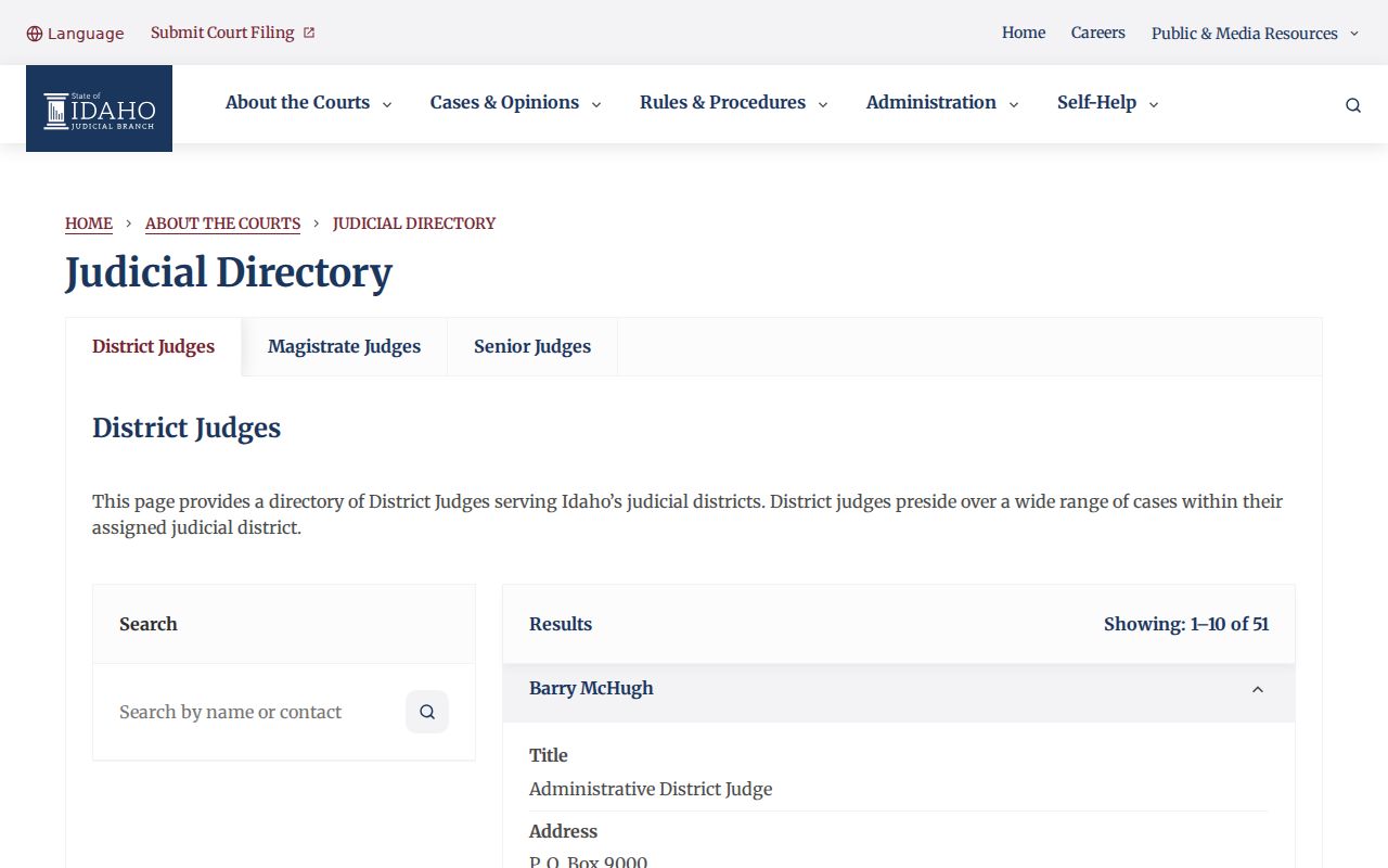 Idaho court system statewide judicial directory