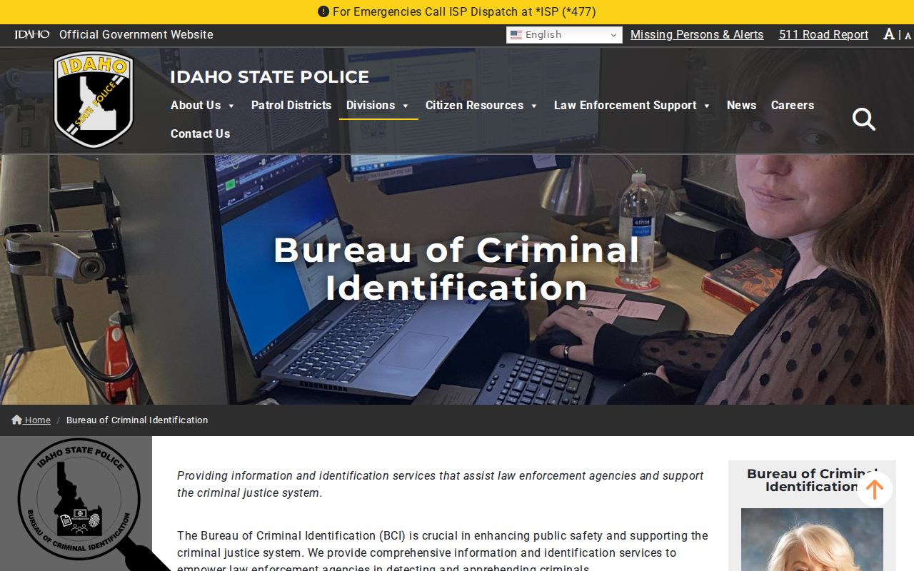 Idaho criminal court records and State Police BCI repository