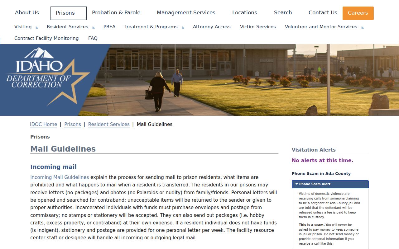 Idaho inmate records and IDOC prison mail guidelines