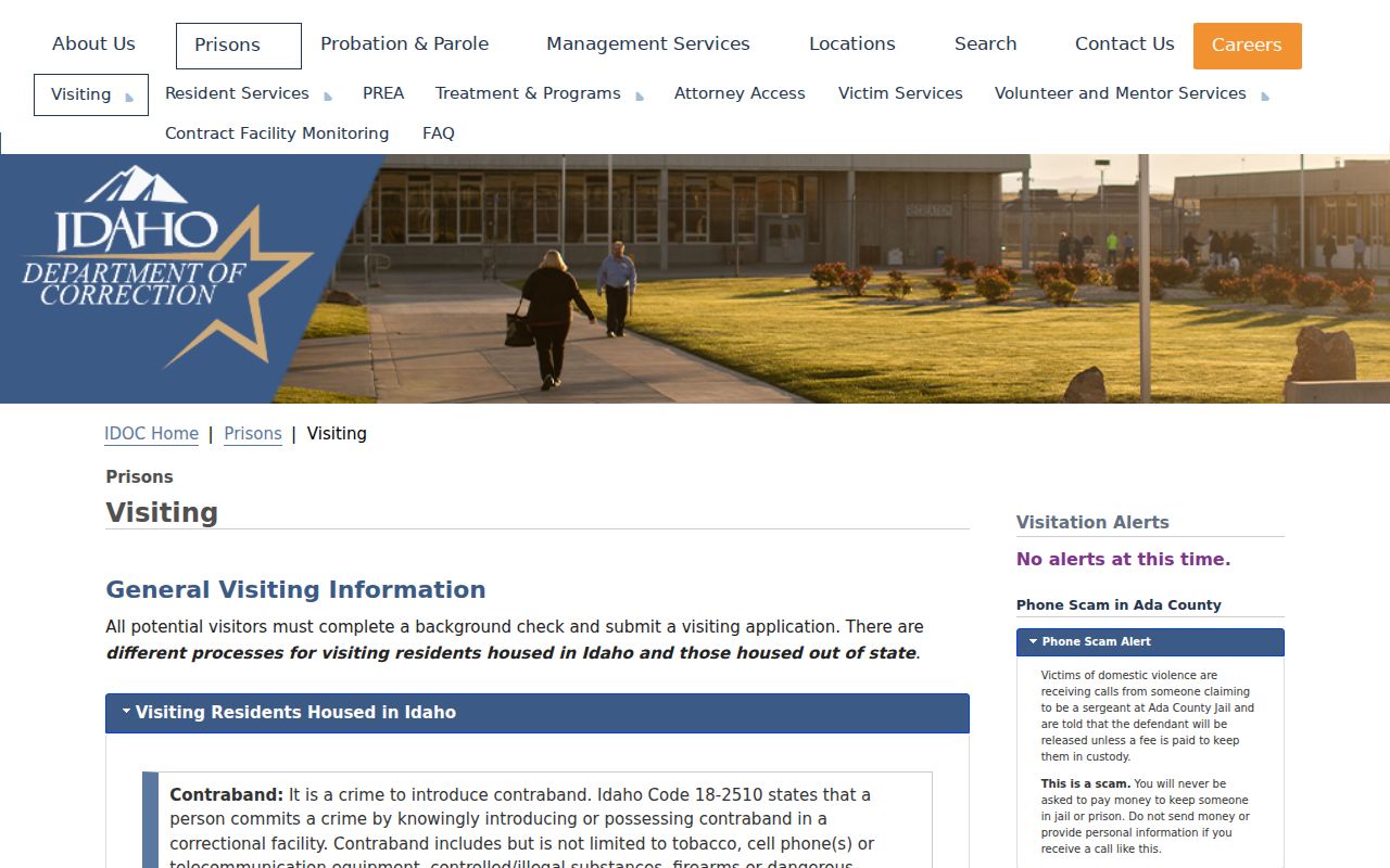 Idaho inmate records and IDOC prison visiting rules