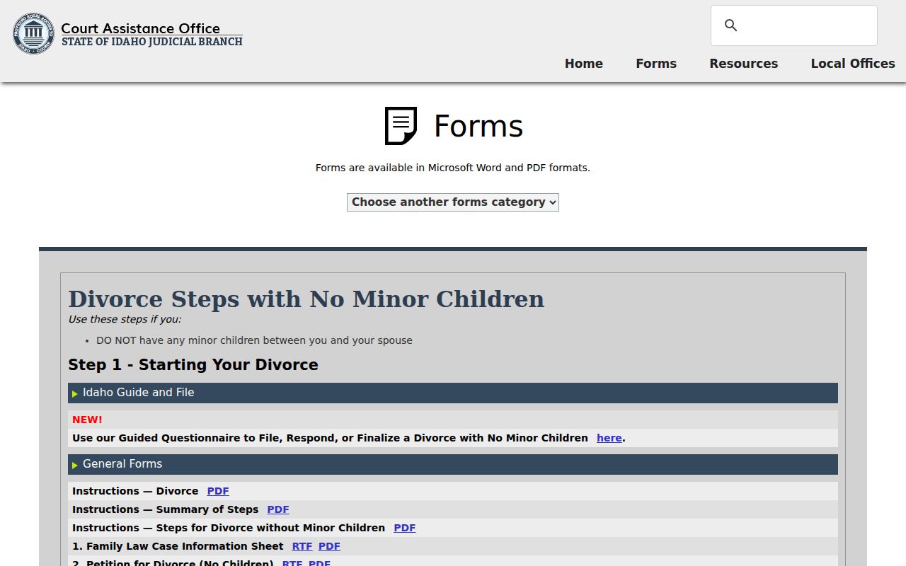 Idaho marriage and divorce records with official divorce forms