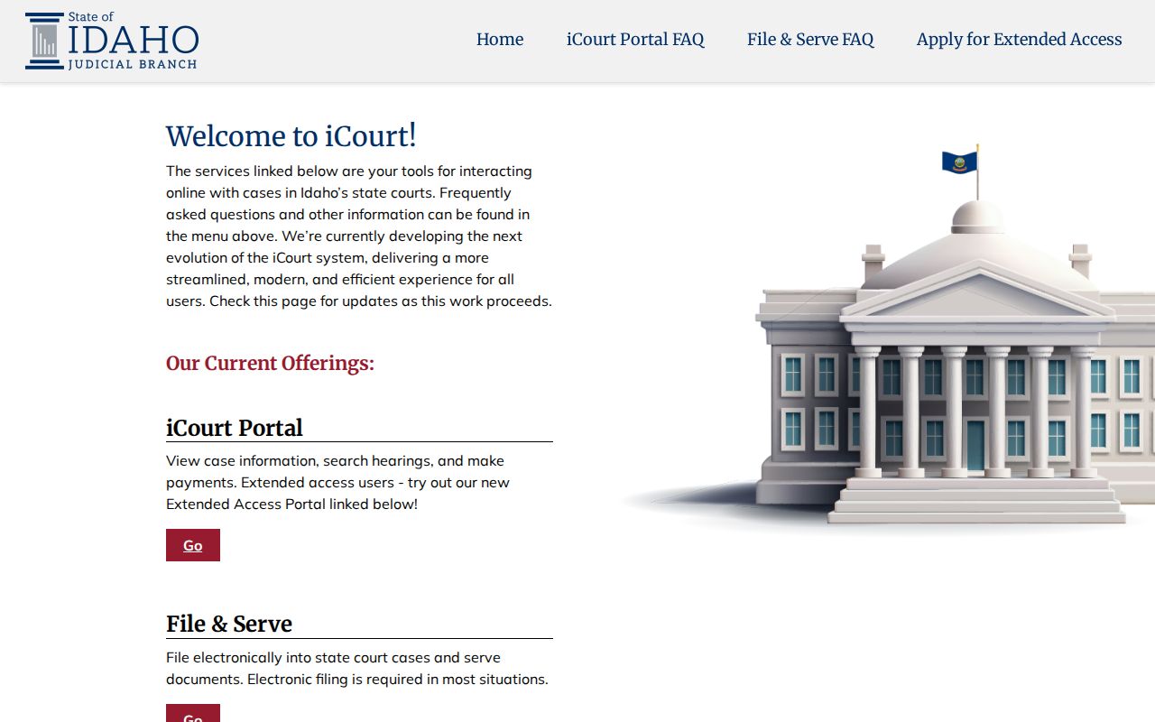 Idaho court records iCourt information and filing services