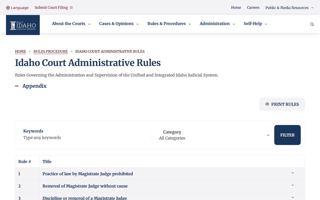 Idaho court records Rule 32 public access requirements