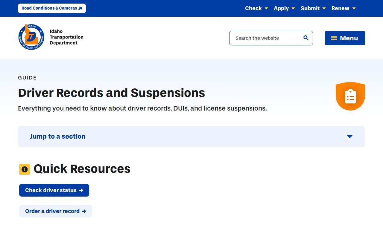 Idaho traffic records and ITD driver record ordering