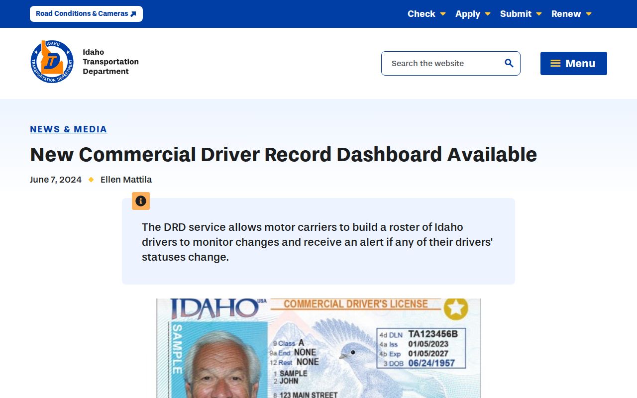 Idaho traffic records and commercial driver dashboard